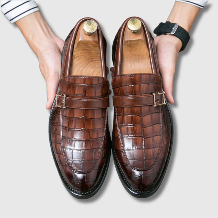 Men’s Classic Slip-On Loafers with Croc Pattern