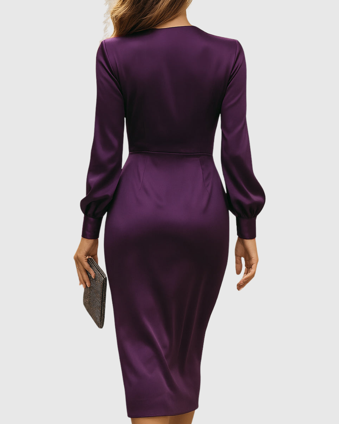 Cerelia | Midi Dress in Deep Plum Satin Wrap