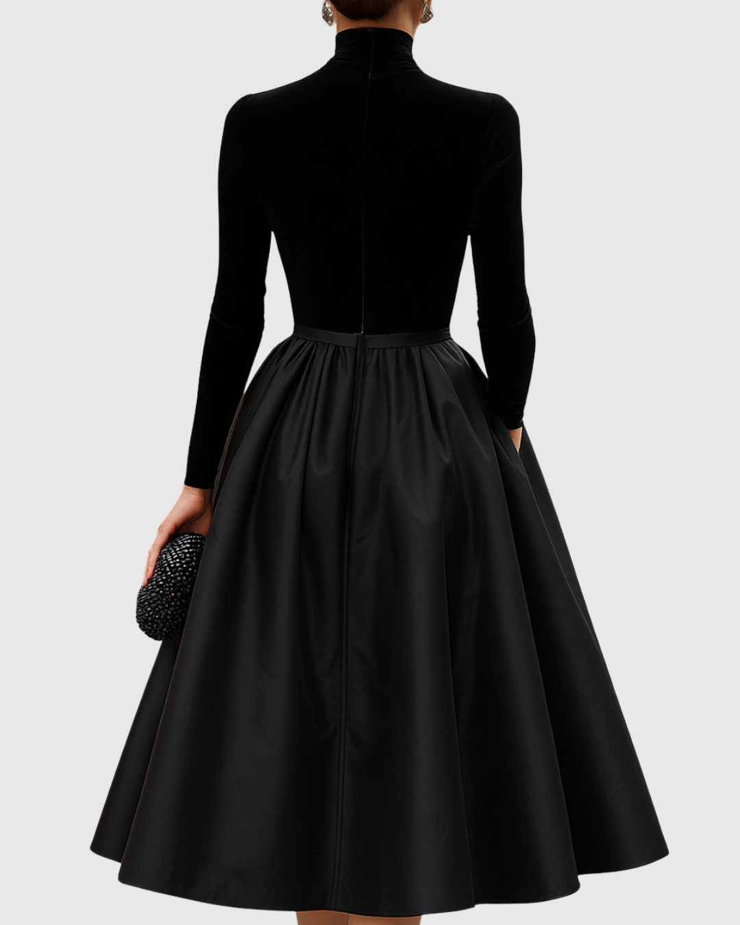 Aradia | Chic Black Velvet and Satin Midi Dress