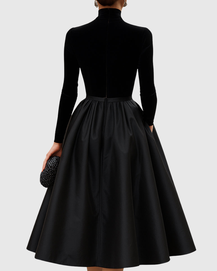Aradia | Chic Black Velvet and Satin Midi Dress