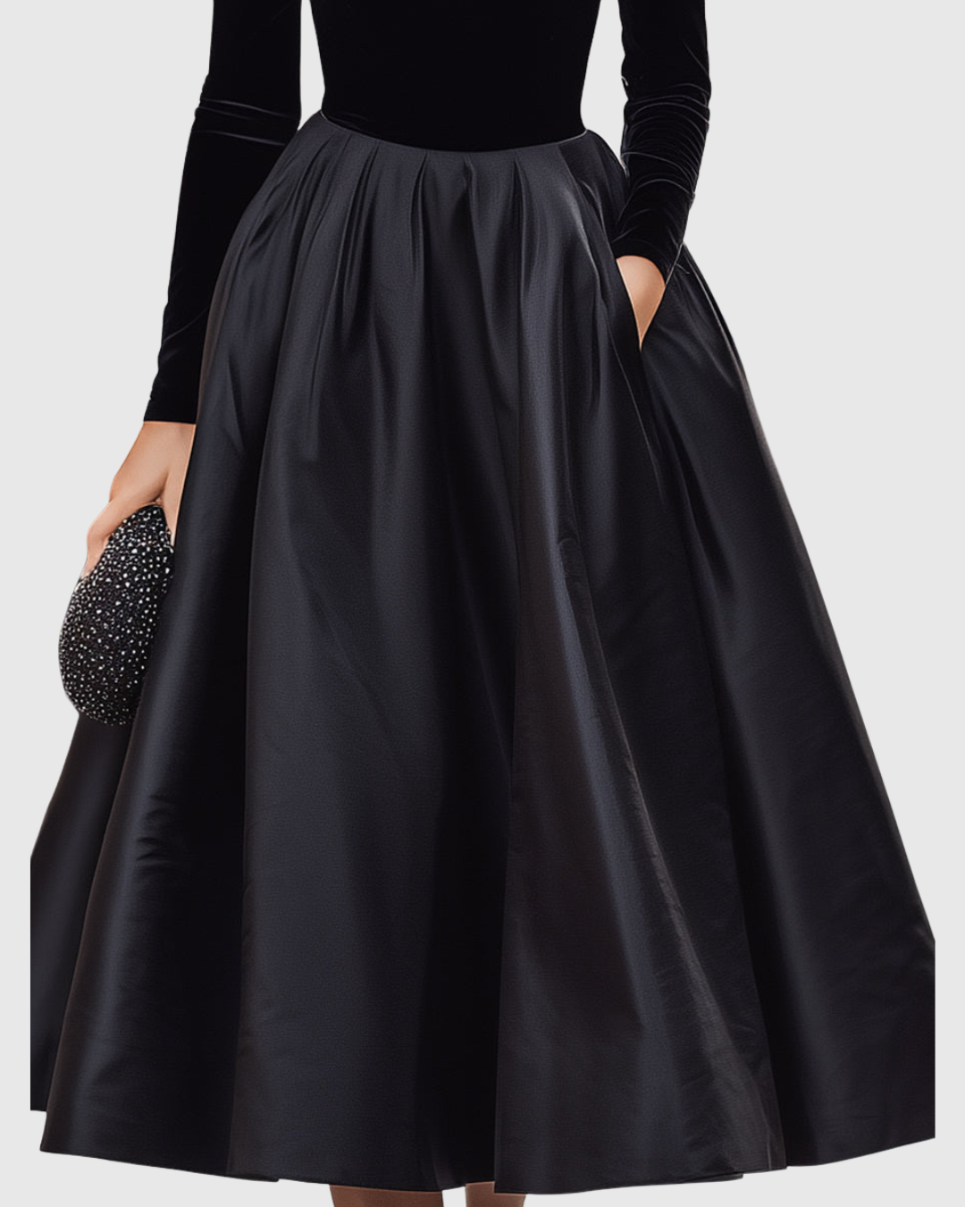 Aradia | Chic Black Velvet and Satin Midi Dress
