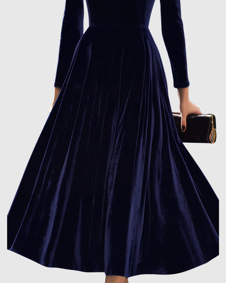 Sibella | Navy Midi Dress with Long Sleeves