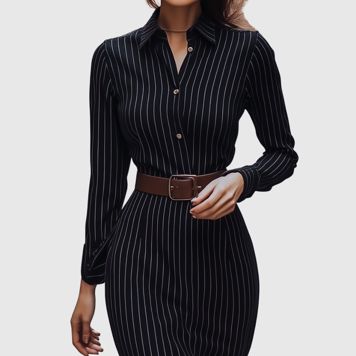Poppy | Black Striped Shirt Dress