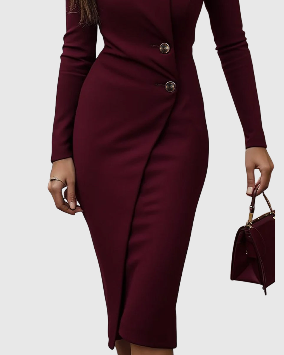 Luned | Burgundy Button-Up Midi Dress with Wrap Design