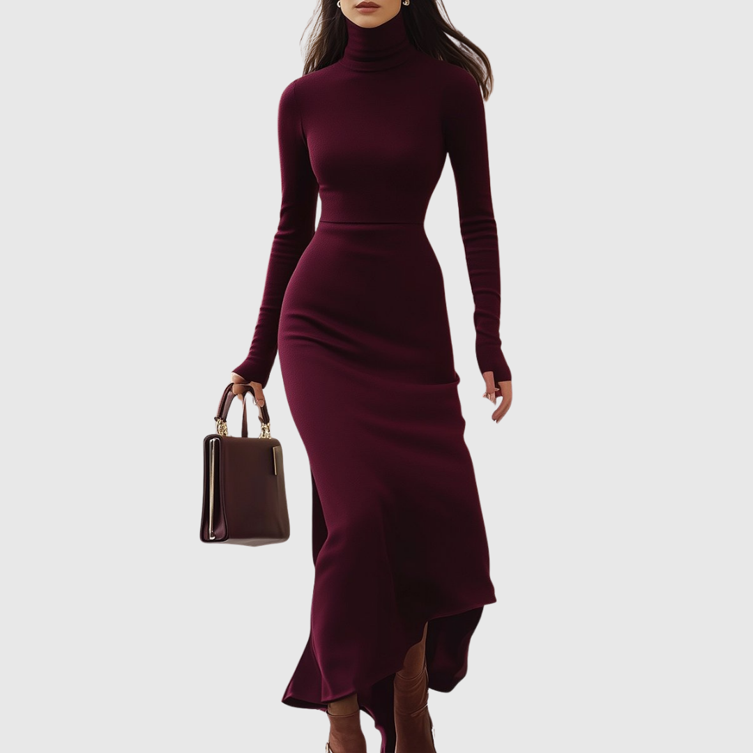 Isabelle | Burgundy Mock Neck Dress