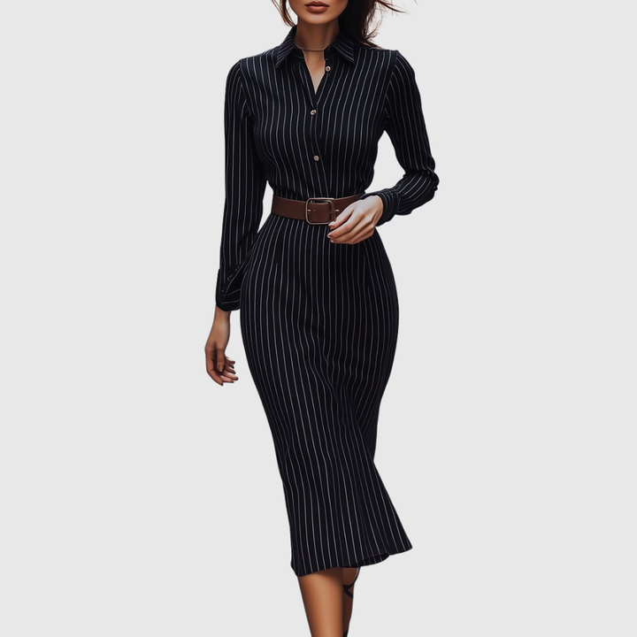 Poppy | Black Striped Shirt Dress