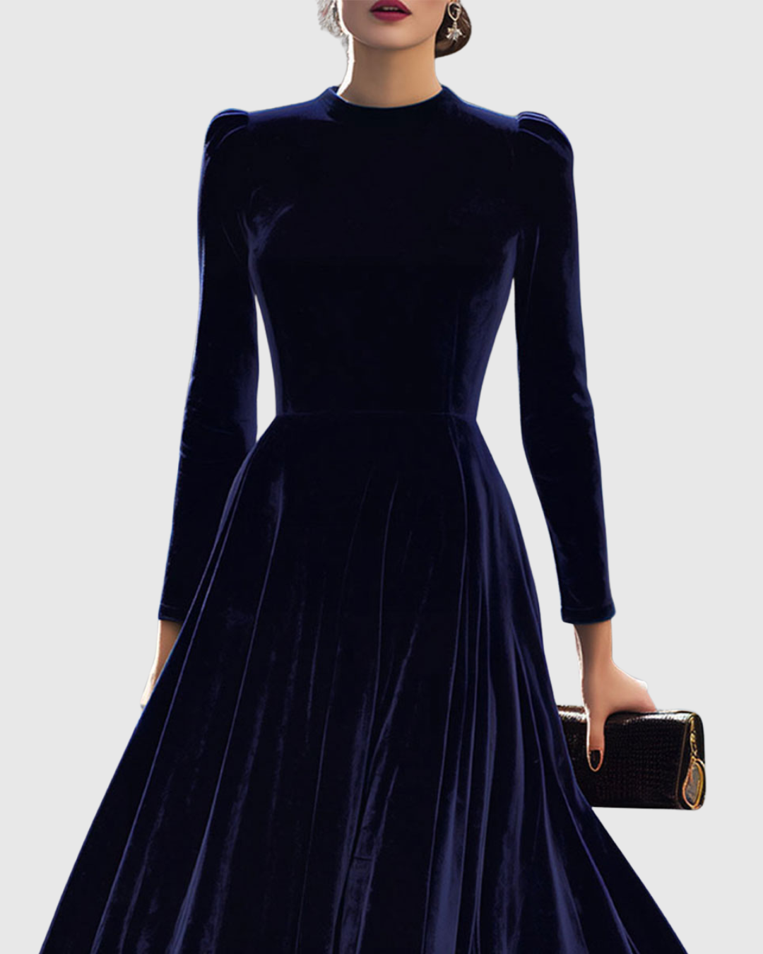 Sibella | Navy Midi Dress with Long Sleeves
