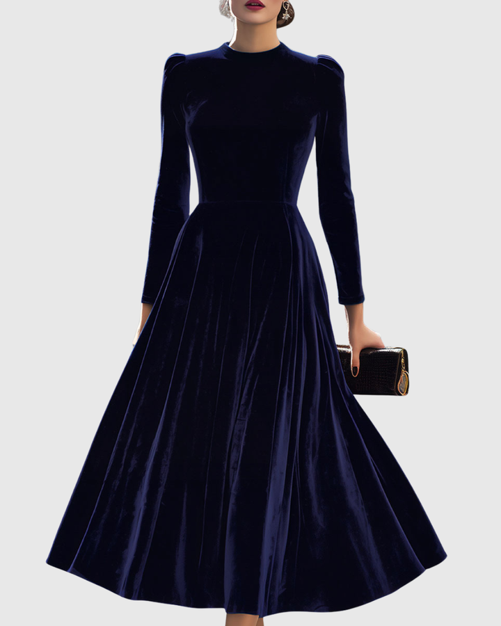 Sibella | Navy Midi Dress with Long Sleeves