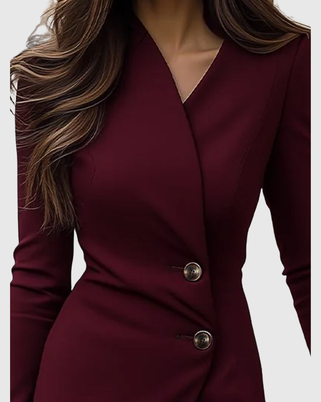 Luned | Burgundy Button-Up Midi Dress with Wrap Design