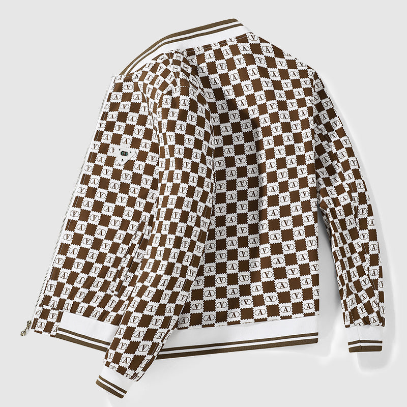 Alessandro Veneti Retro Checkerboard Bomber Jacket