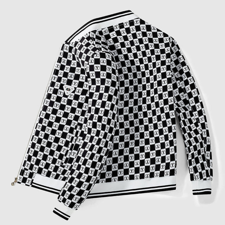 Alessandro Veneti Retro Checkerboard Bomber Jacket