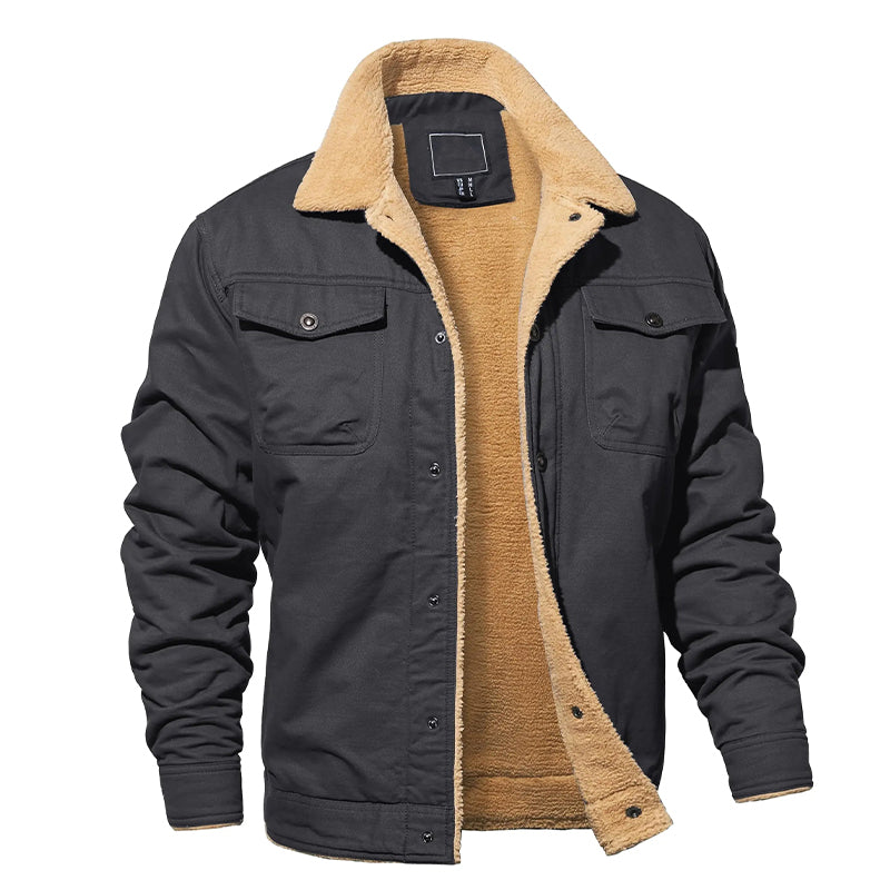 Cotton Cargo Jacket for Men with Fleece Lining