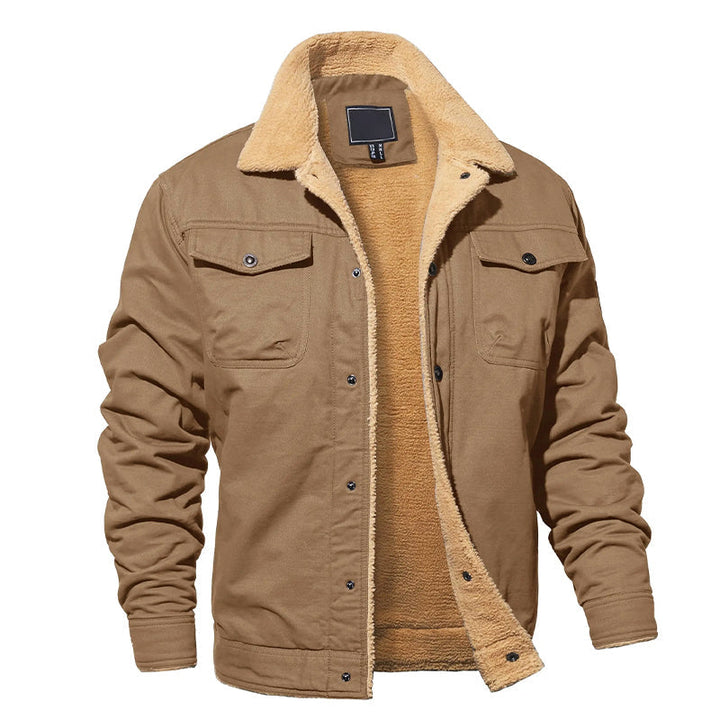 Cotton Cargo Jacket for Men with Fleece Lining