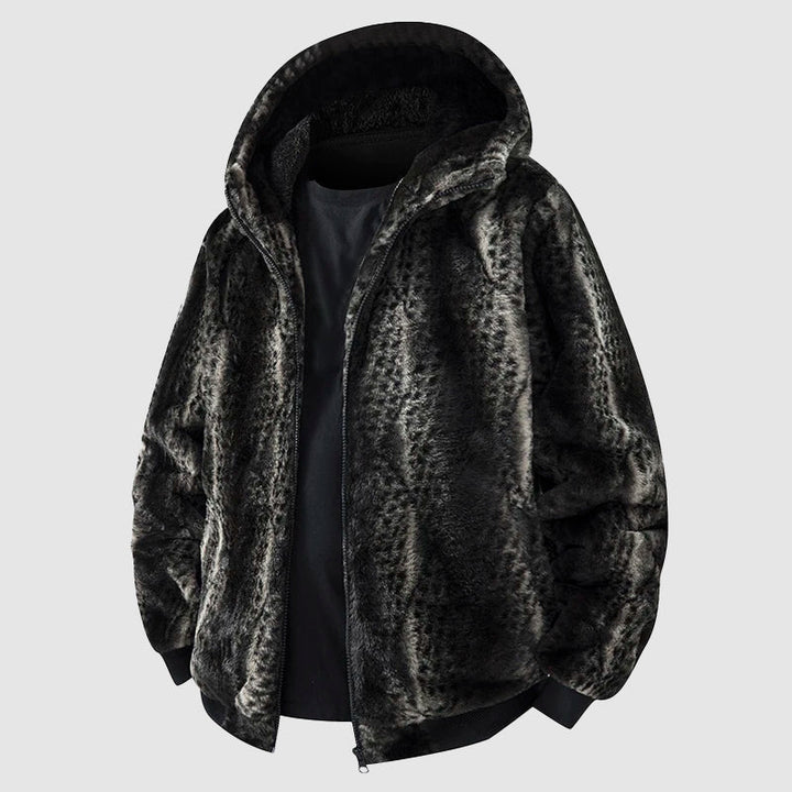 Men’s Faux Fur Hooded Jacket with Zipper Front