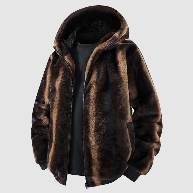 Men’s Faux Fur Hooded Jacket with Zipper Front