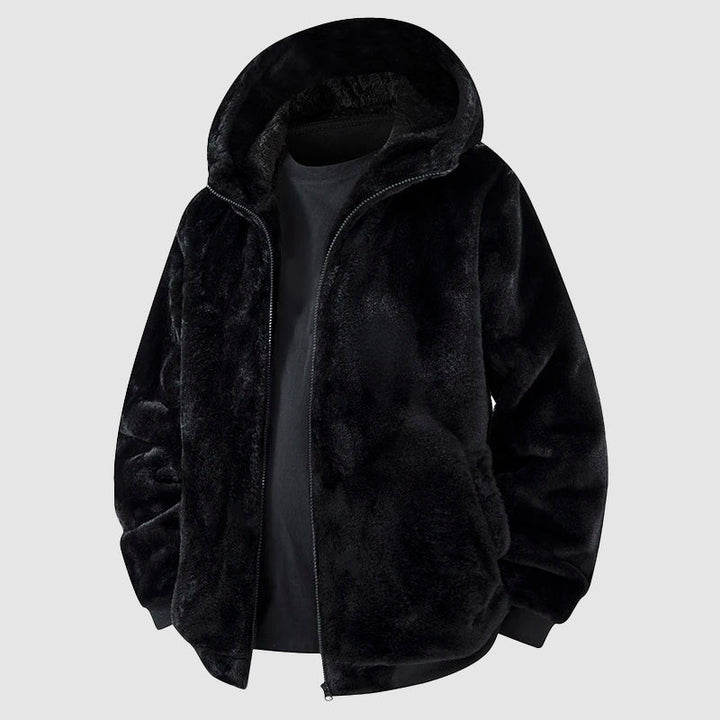 Men’s Faux Fur Hooded Jacket with Zipper Front