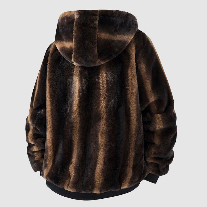 Men’s Faux Fur Hooded Jacket with Zipper Front