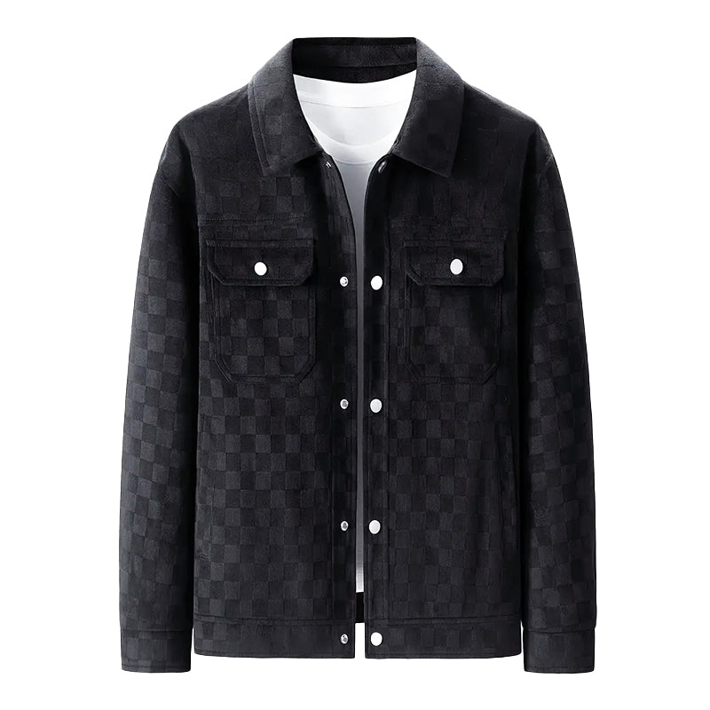 Men’s Faux Suede Checkered Jacket with Button Closure