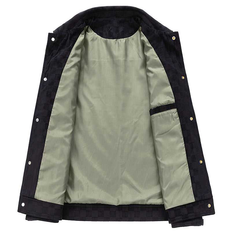 Men’s Faux Suede Checkered Jacket with Button Closure