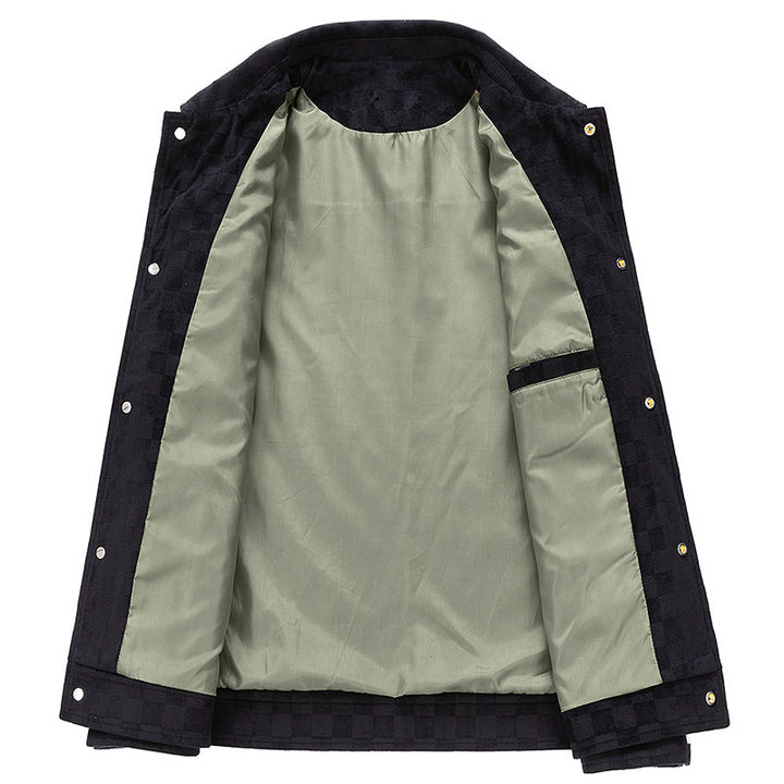 Men’s Faux Suede Checkered Jacket with Button Closure