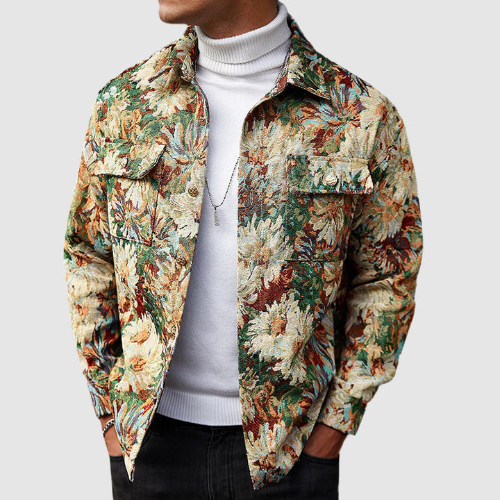 Men’s Floral Jacquard Shirt Jacket with Button Front