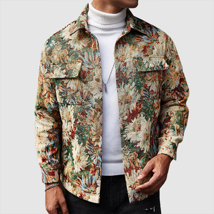 Men’s Floral Jacquard Shirt Jacket with Button Front