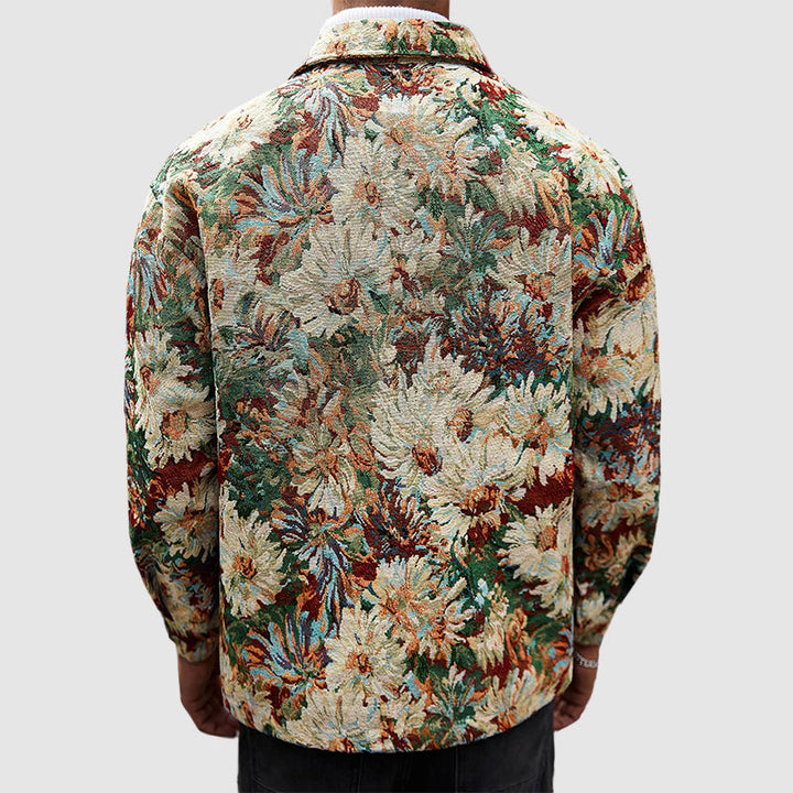 Men’s Floral Jacquard Shirt Jacket with Button Front