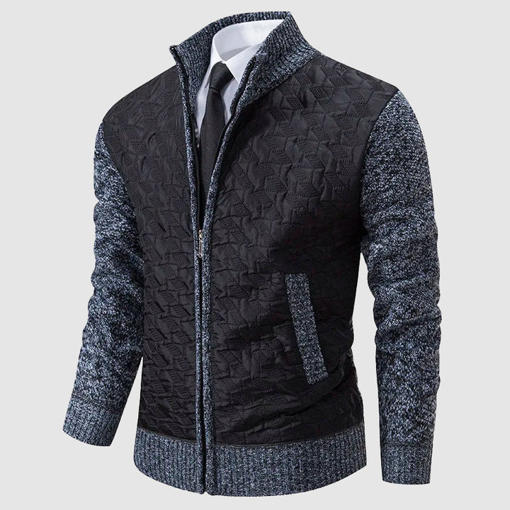 Men’s Quilted Knit Jacket with Stand Collar