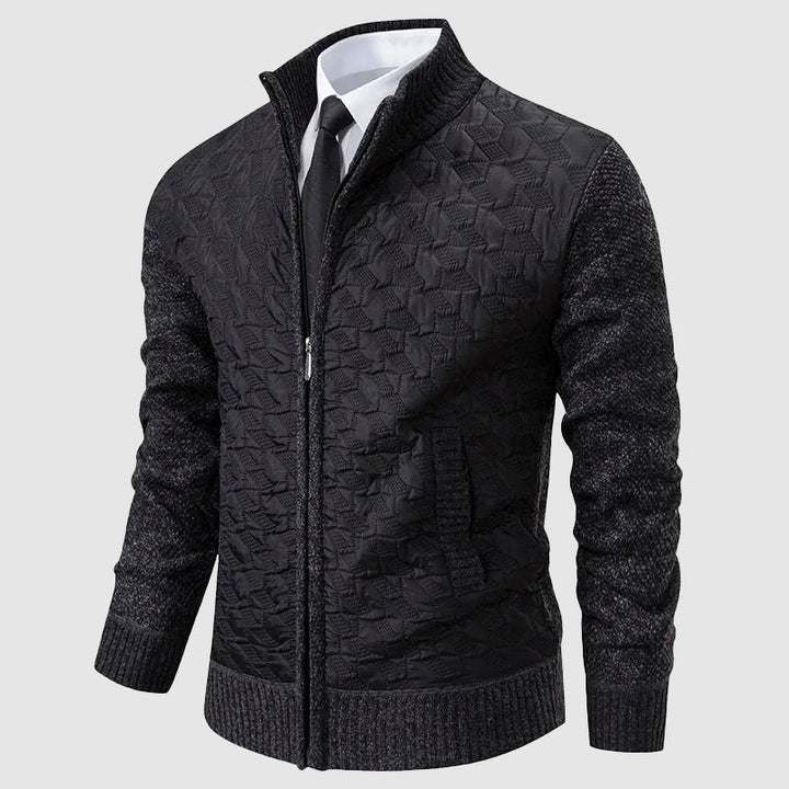 Men’s Quilted Knit Jacket with Stand Collar