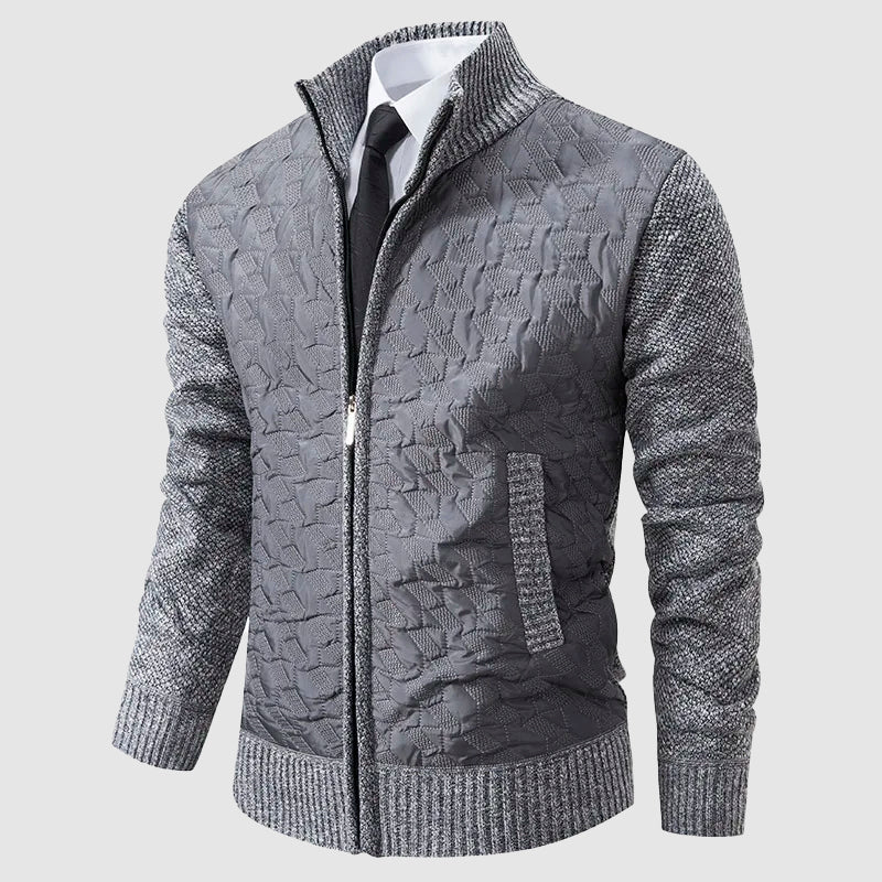 Men’s Quilted Knit Jacket with Stand Collar