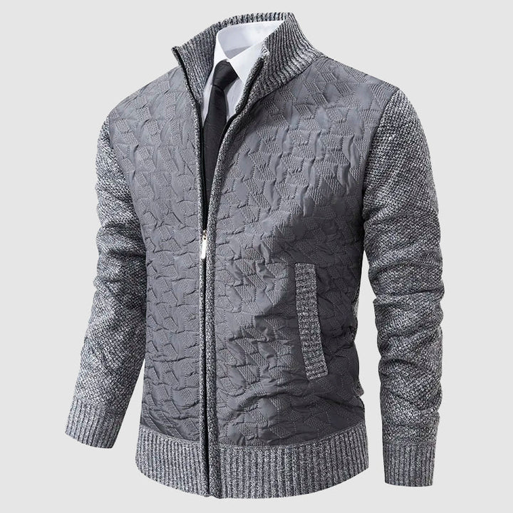 Men’s Quilted Knit Jacket with Stand Collar
