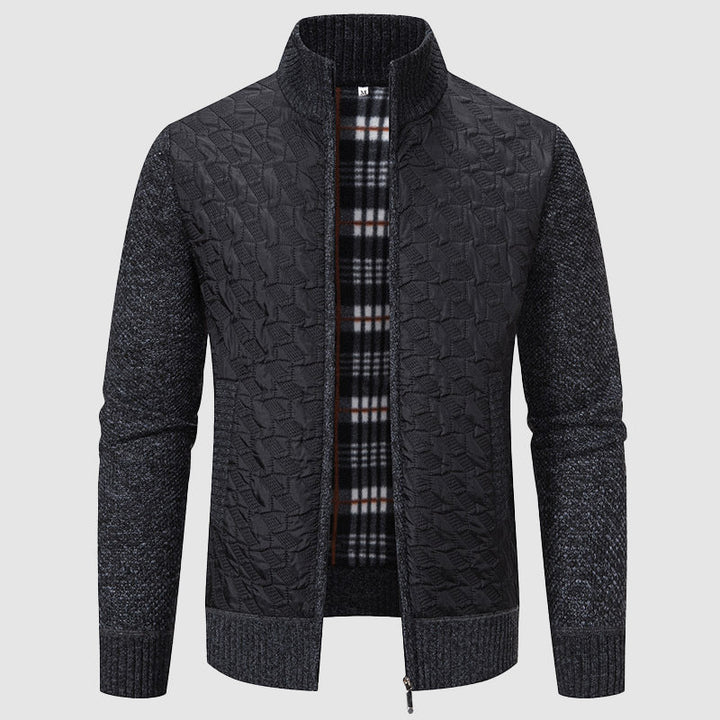 Men’s Quilted Knit Jacket with Stand Collar