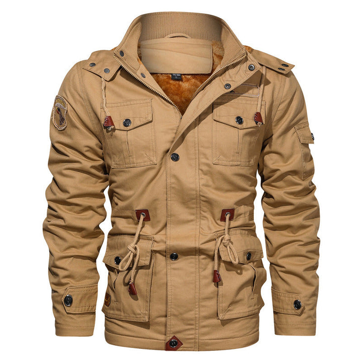 Military Style Cotton Jacket for Men with Fleece Lining
