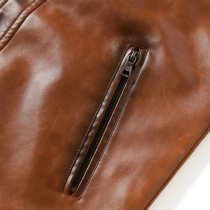 Vintage Brown Slim Fit Leather Jacket